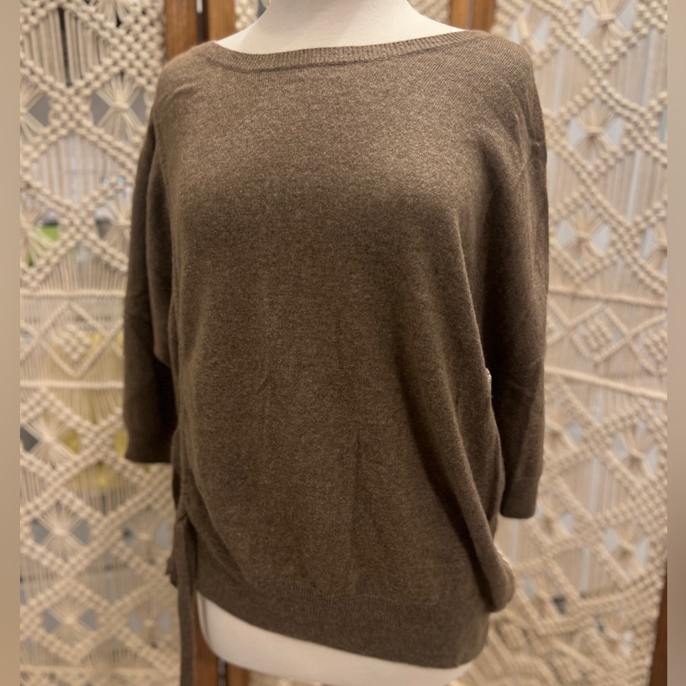 Brown Cashmere Merino Wool Sweater with Side Tie Detail